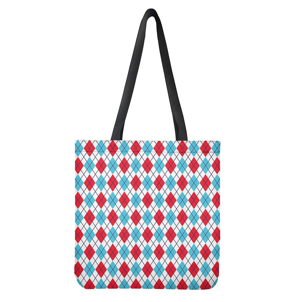 White Red Blue Argyle Pattern Print Polyester Tote Bag