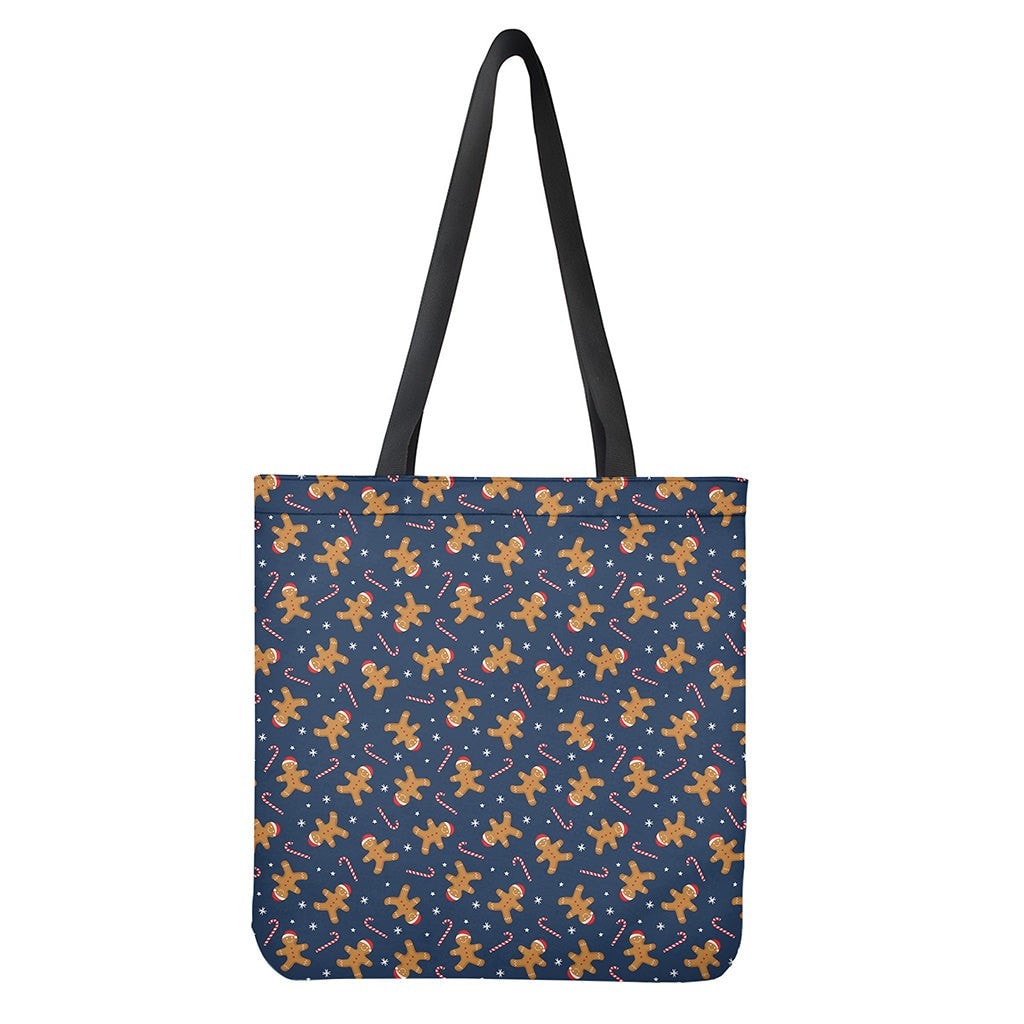 Xmas Gingerbread Man Pattern Print Polyester Tote Bag