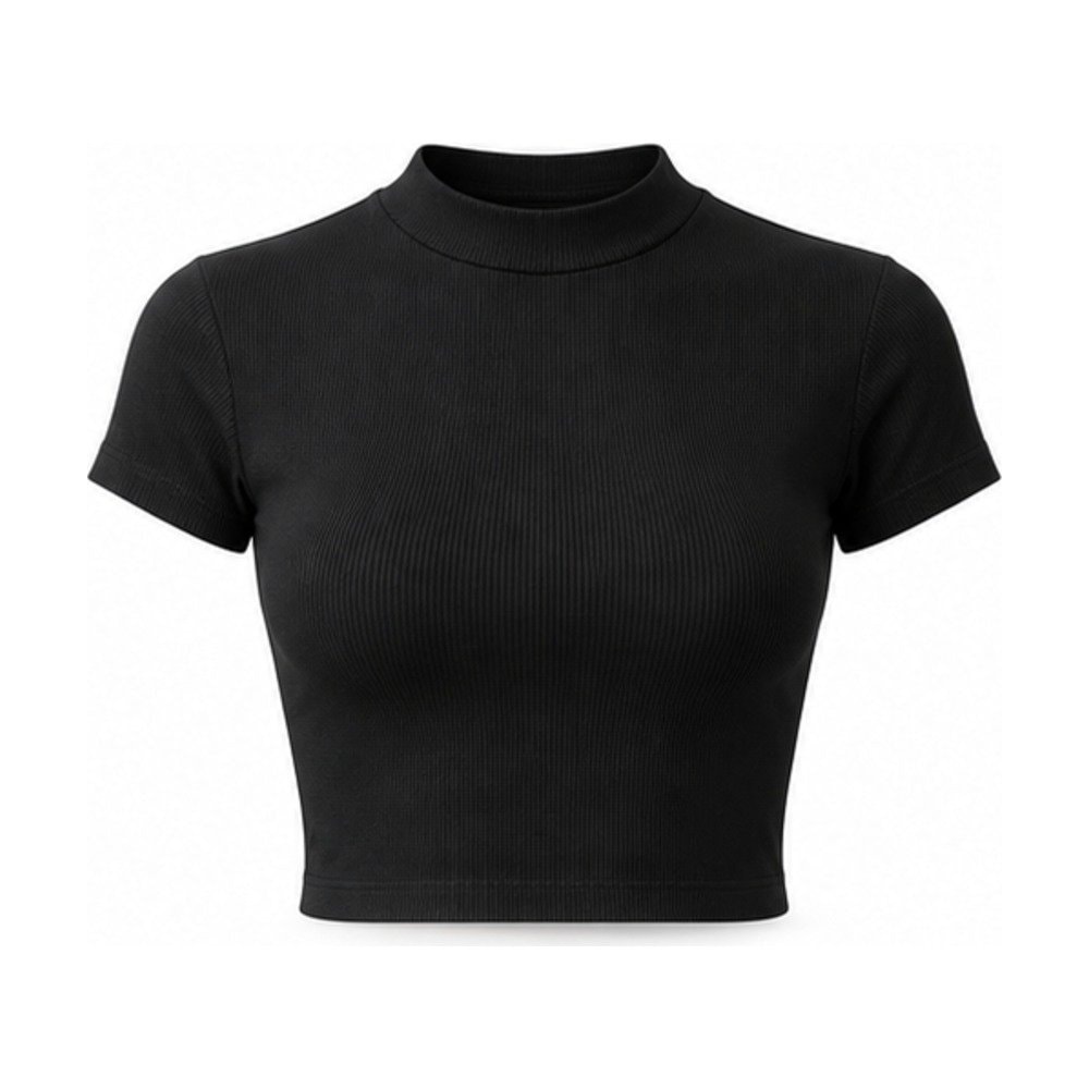 Ribbed Mock Neck Crop in black, front view