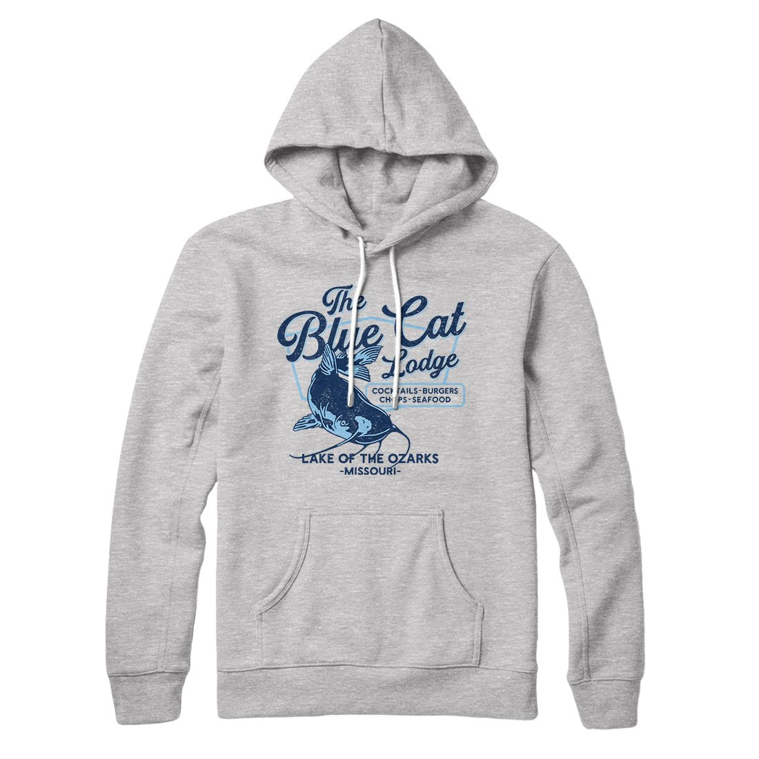 Blue Cat Lodge Pullover Hoodie - Unisex Cotton Polyester Loose Fit with Hood and Kangaroo Pocket