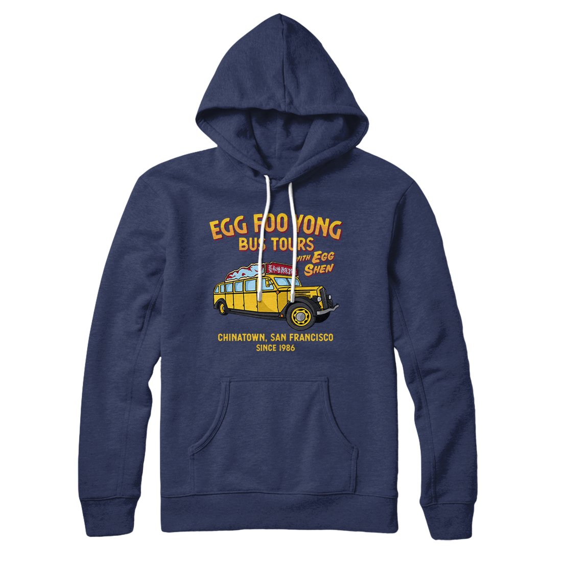 Egg Foo Yong Bus Tours Pullover Hoodie - Unisex Cotton Polyester Loose Fit