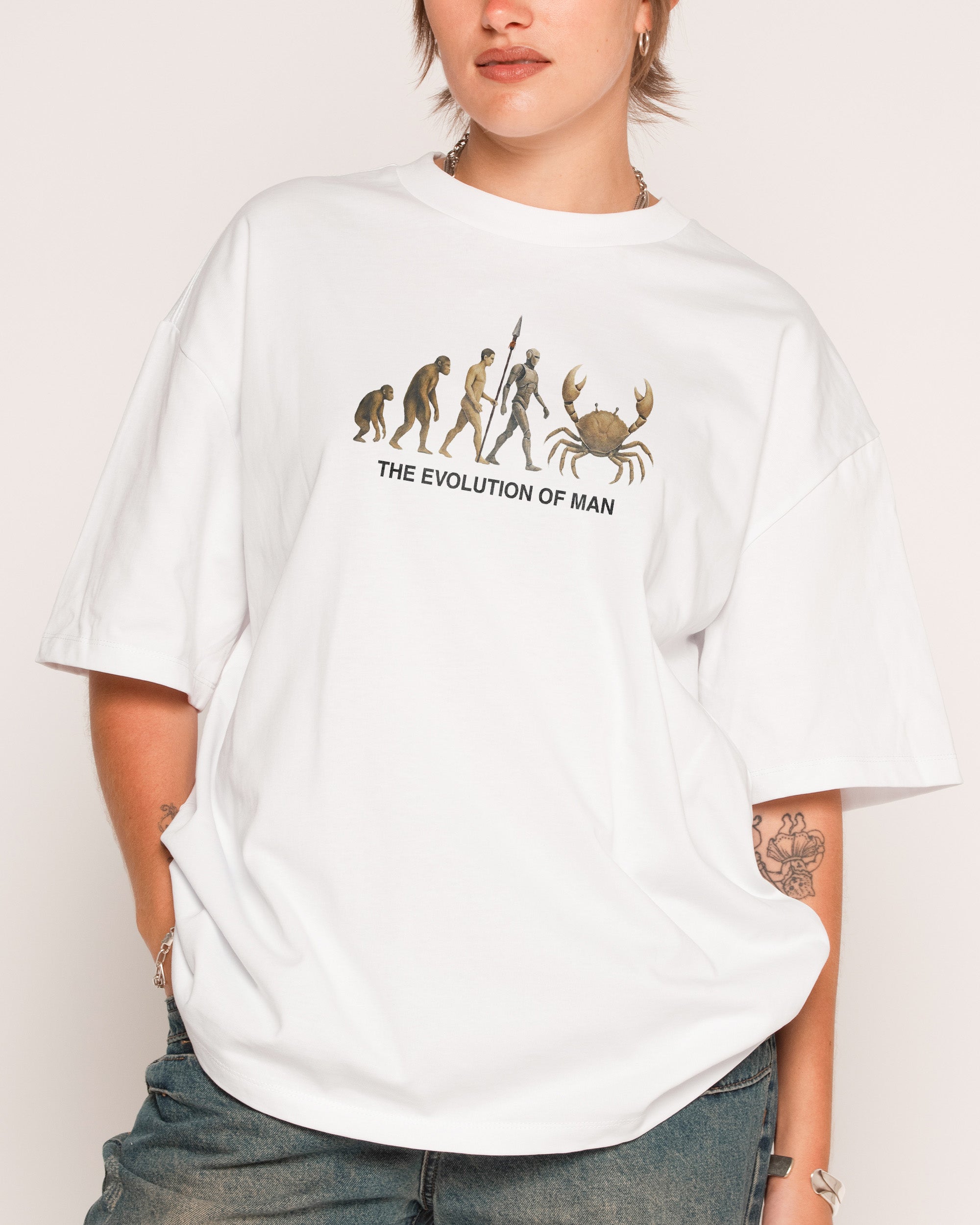 Evolution of Man Oversized Graphic Tee - Unisex 90s Boxy Fit 100% Combed Cotton