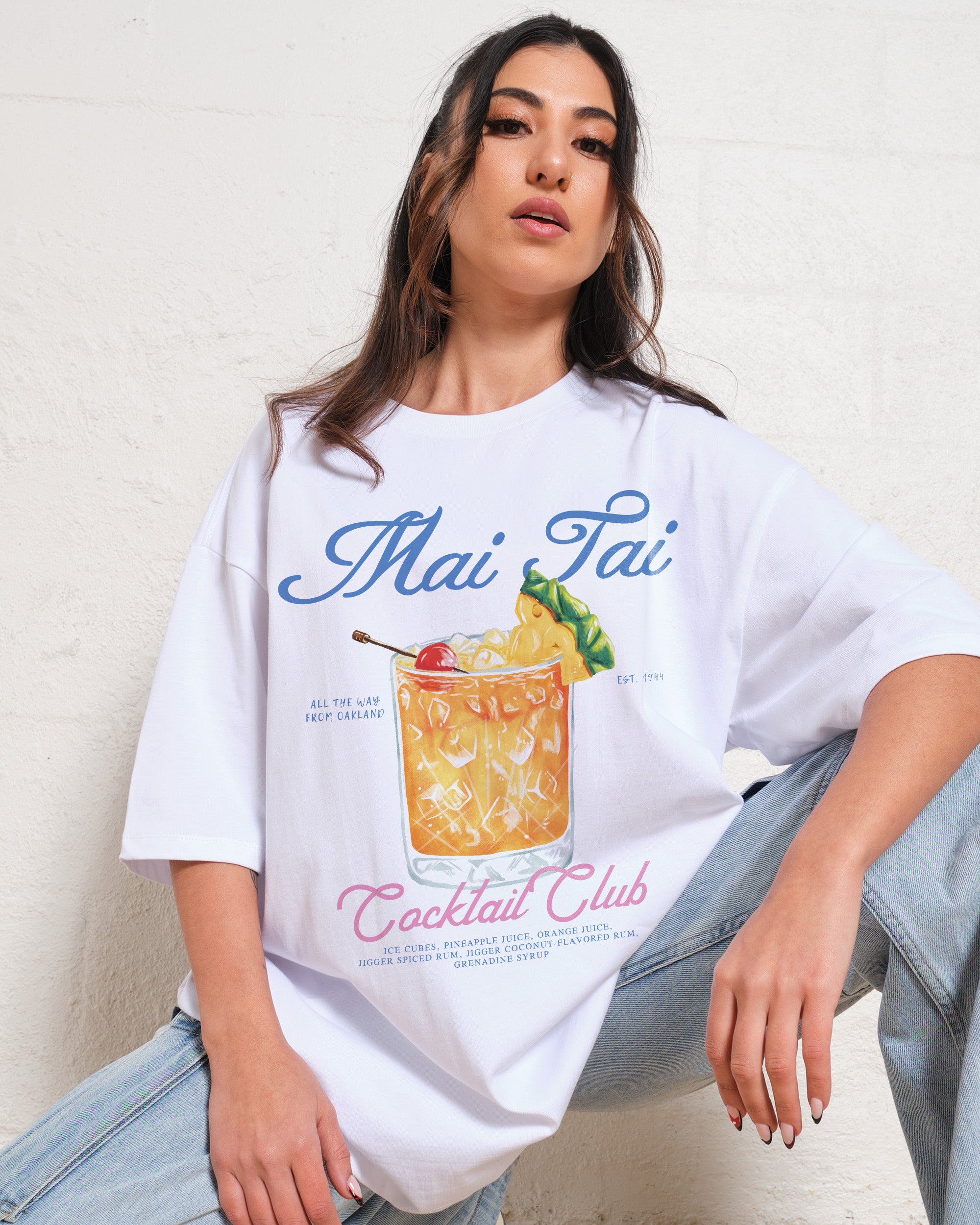 Mai Tai Oversized Graphic Tee - Unisex 90s Boxy Fit 100% Combed Cotton