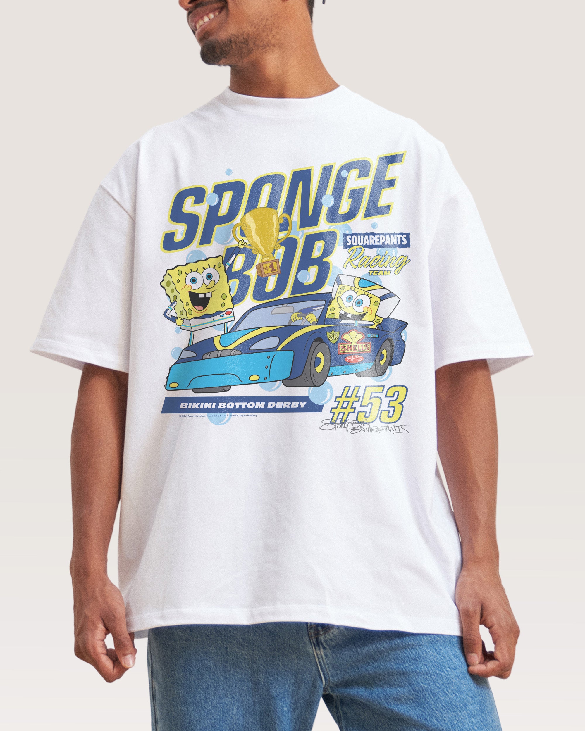 SpongeBob Racing Oversized T-Shirt - Unisex 90s Boxy Fit 100% Combed Cotton