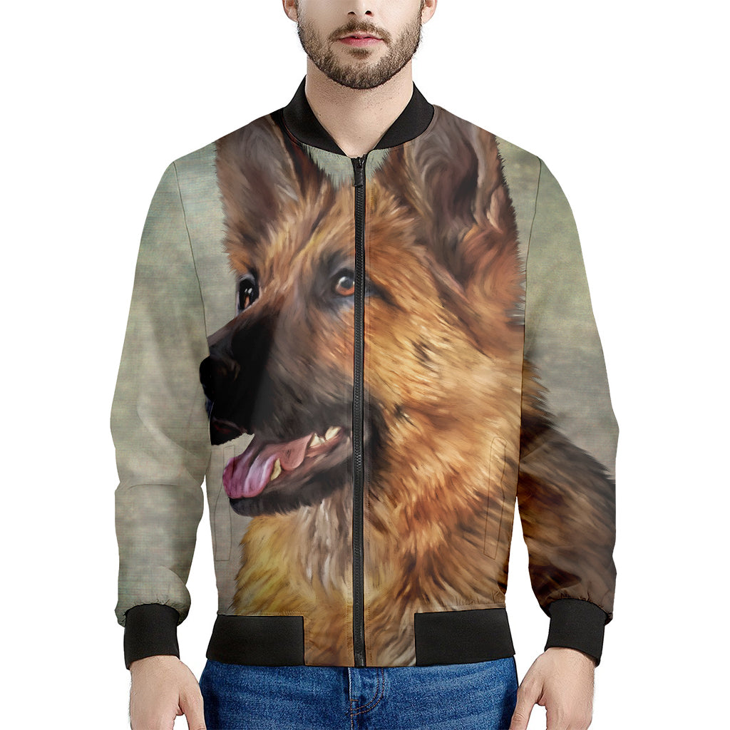 Vintage German Shepherd Portrait Print Men's Bomber Jacket
