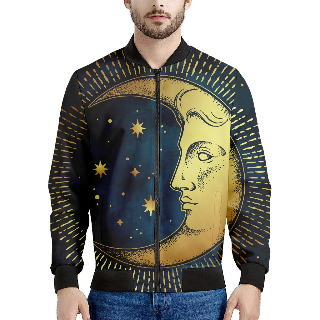 Vintage Moon And Sun Print Men's Bomber Jacket