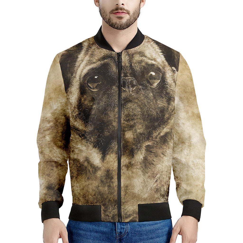 Vintage Pug Portrait Print Men's Bomber Jacket