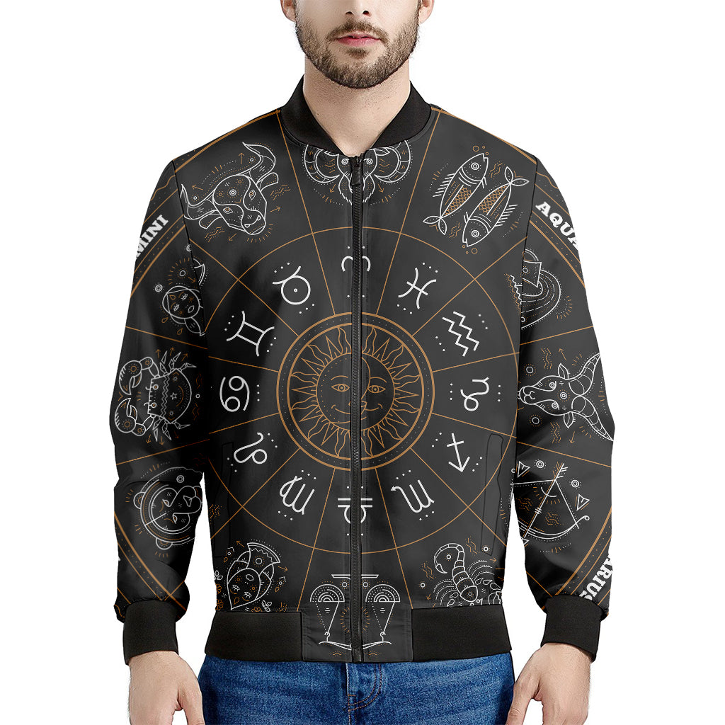 Vintage Zodiac Circle Print Men's Bomber Jacket
