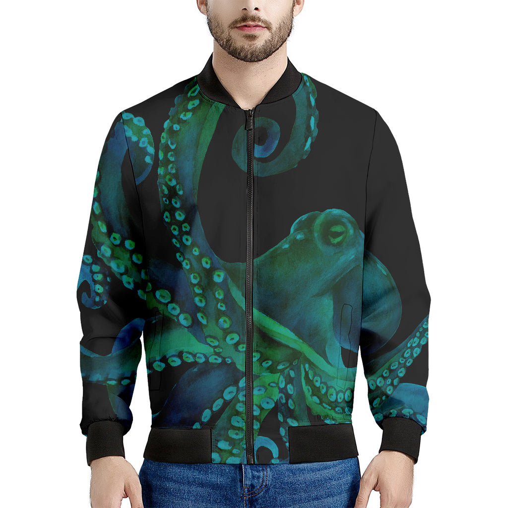 Watercolor Octopus Print Men's Bomber Jacket