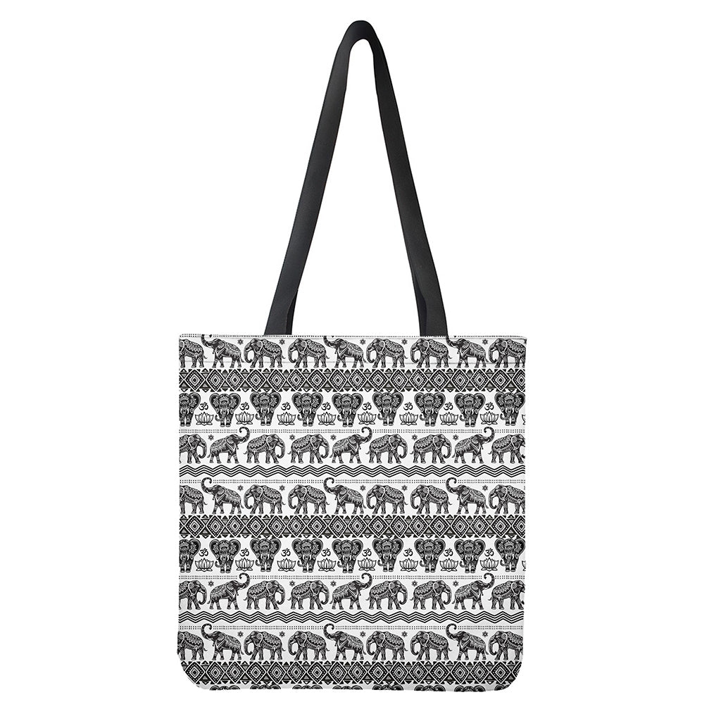 White and Black Indian Elephant Print Tote Bag - Polyester Double-Sided Print