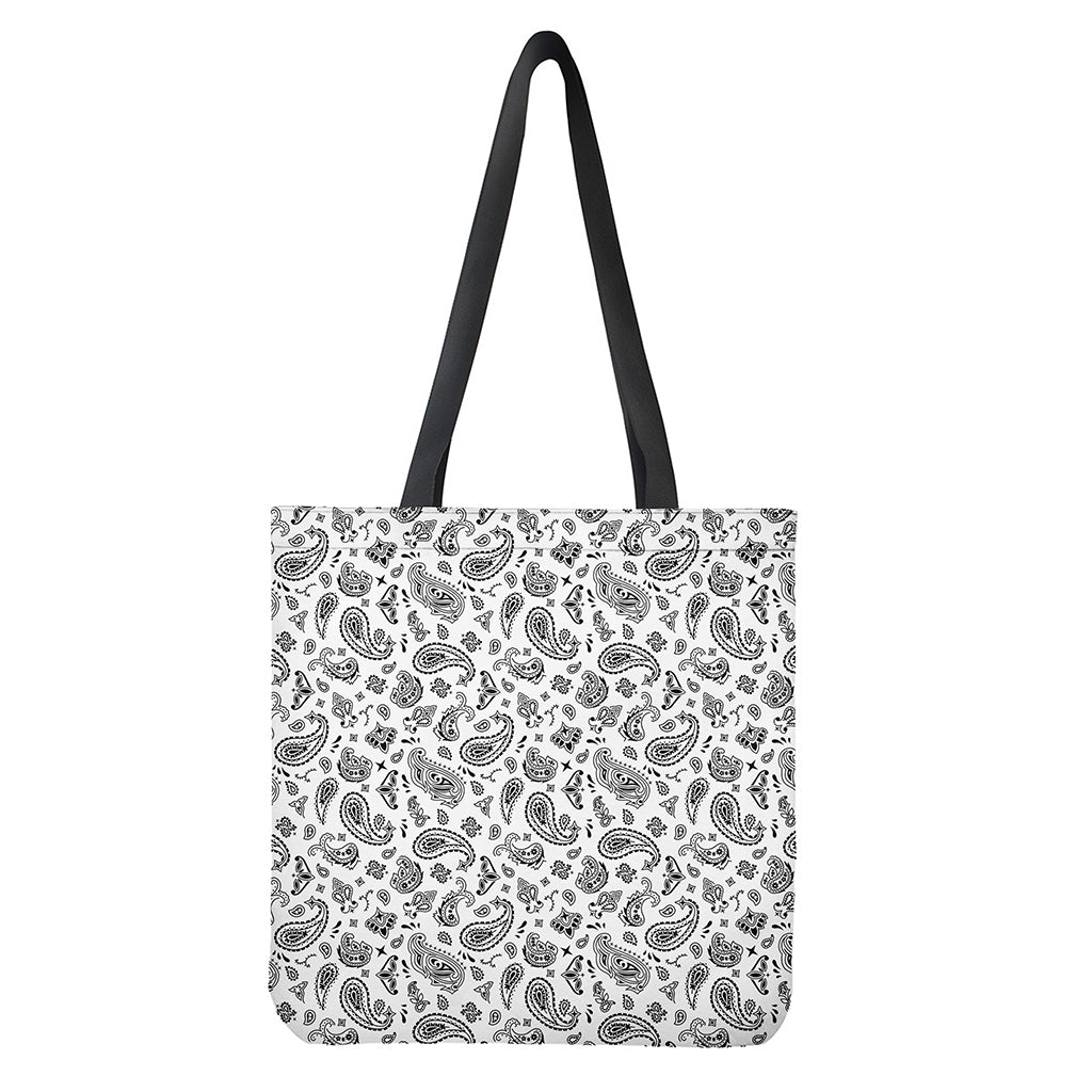 White Paisley Bandana Pattern Print Polyester Tote Bag