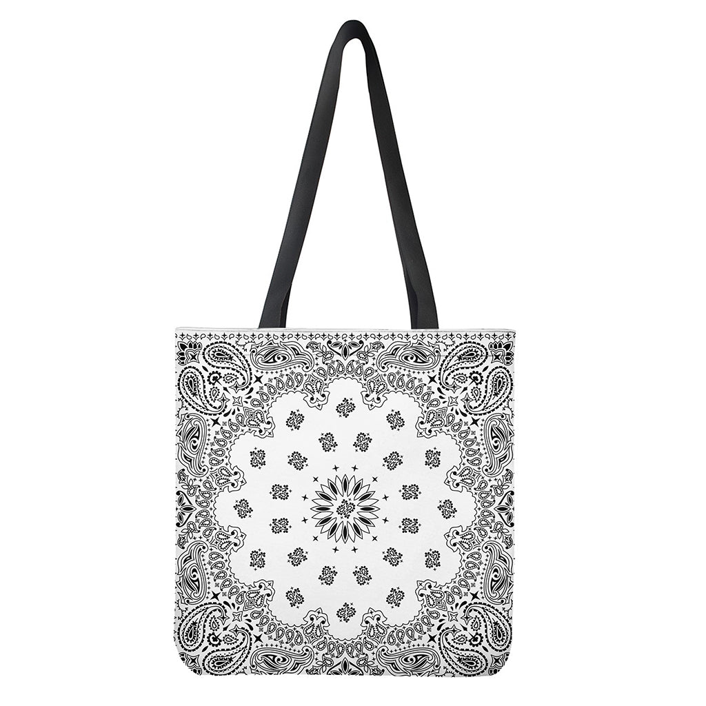 White Paisley Bandana Print Tote Bag - Polyester Double-Sided Shoulder Carry