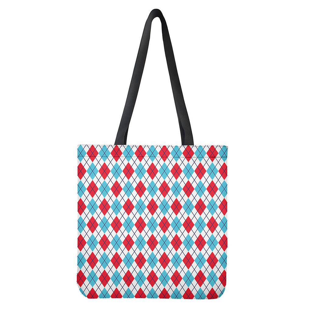 White Red Blue Argyle Pattern Print Polyester Tote Bag