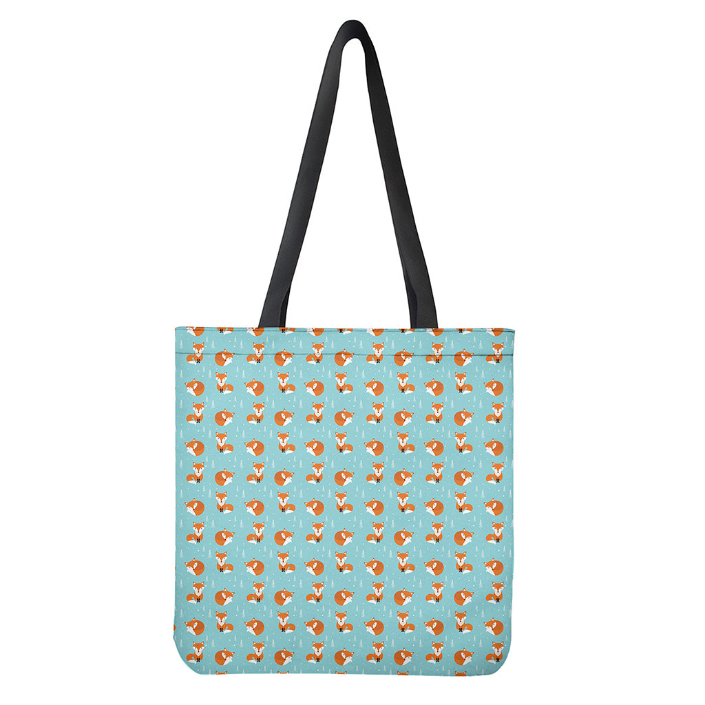 Winter Fox Pattern Print Tote Bag Polyester Double-Sided Lightweight Shoulder Carry