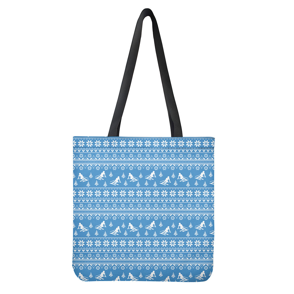 Winter Ski Knitting Pattern Print Tote Bag - Polyester Double-Sided Lightweight