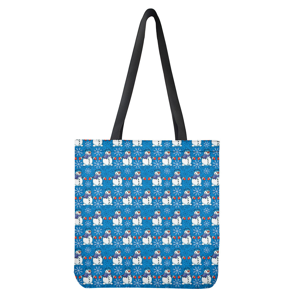 Winter Snowman Pattern Print Tote Bag Polyester Double-Sided Lightweight Shoulder Carry
