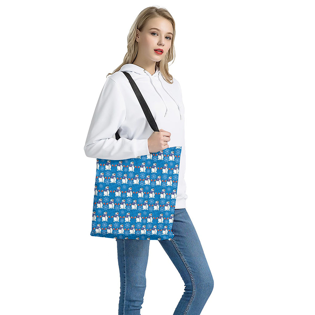 Winter Snowman Pattern Print Tote Bag Polyester Double-Sided Lightweight Shoulder Carry