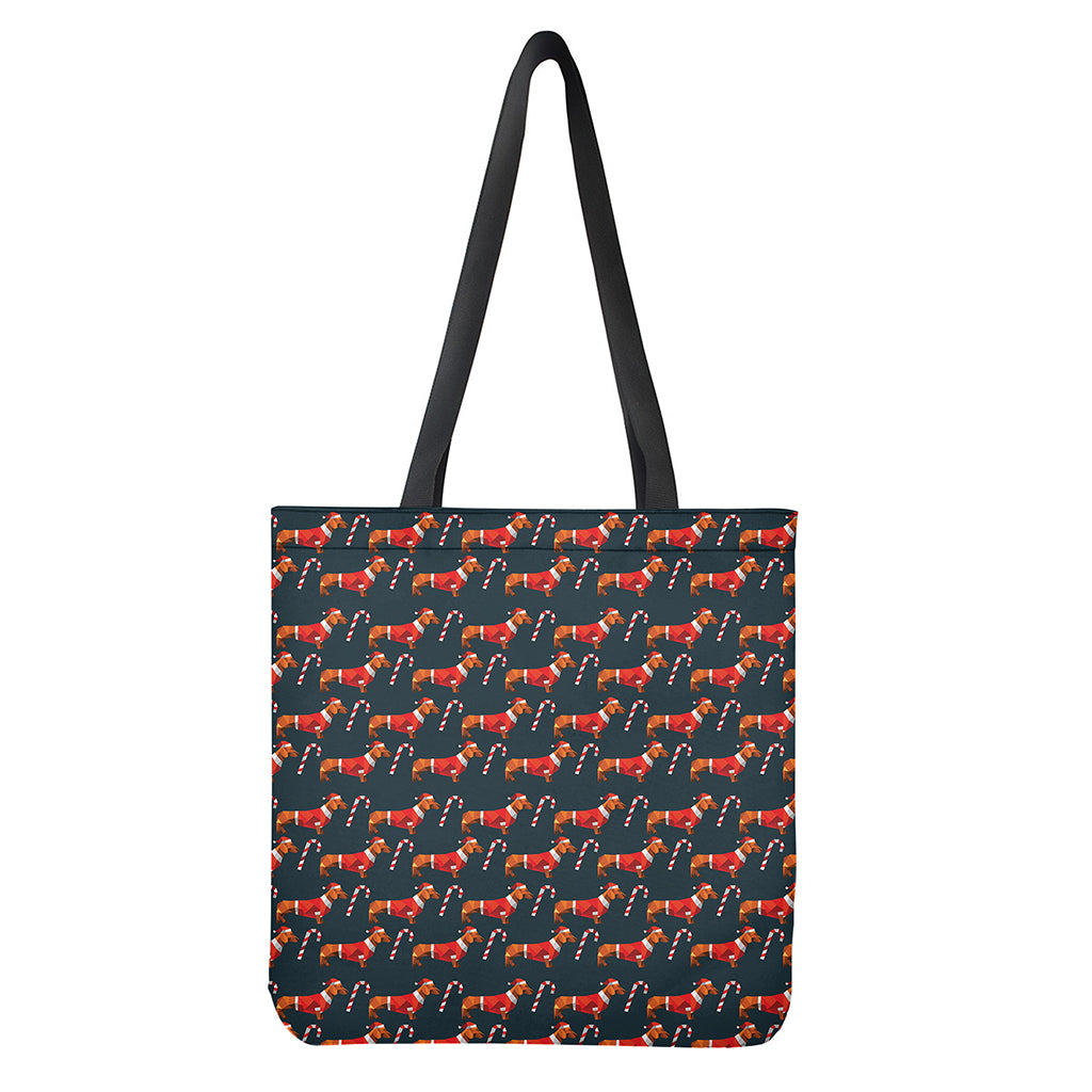 Xmas Dachshund Pattern Print Tote Bag - Polyester Double-Sided Holiday Design