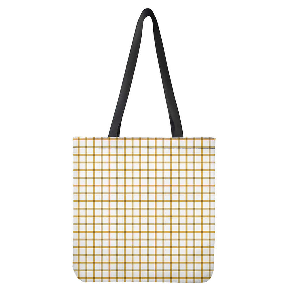 Yellow and Beige Tattersall Print Polyester Tote Bag - Double-Sided Lightweight Shoulder Bag
