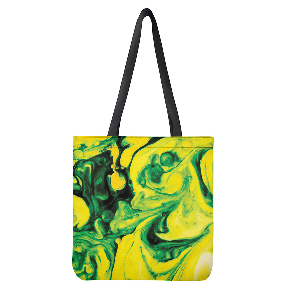 Yellow and Green Acid Melt Print Tote Bag - Polyester Double-Sided Print Shoulder Straps