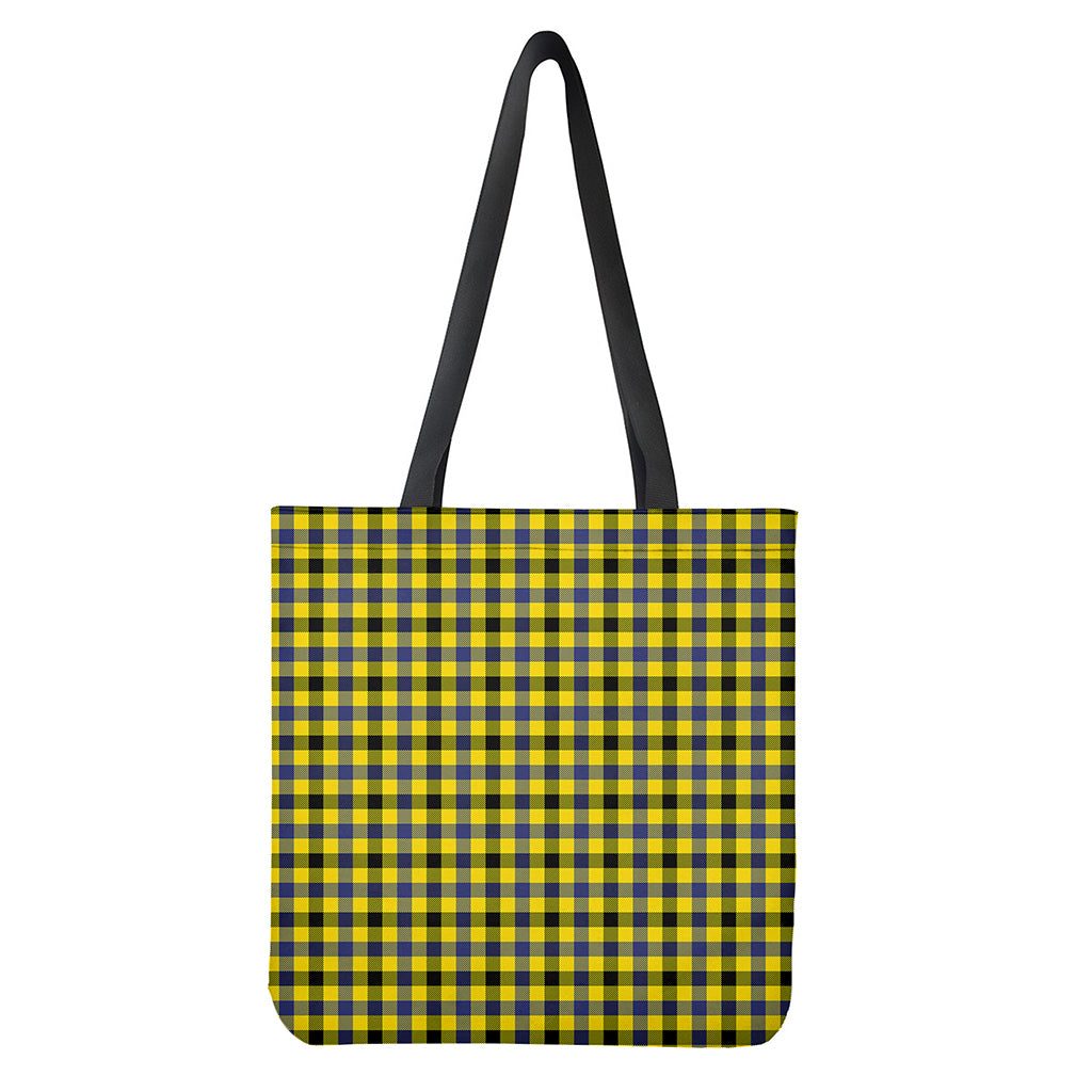 Yellow Black Navy Plaid Print Tote Bag - Polyester Double-Sided Shoulder Carry