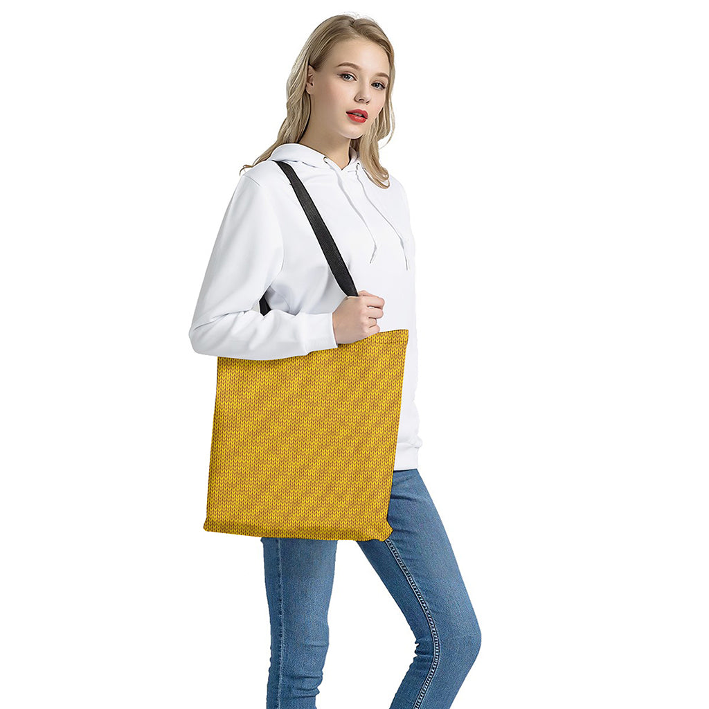 Yellow Knitted Pattern Print Tote Bag - Polyester Double-Sided Handcrafted