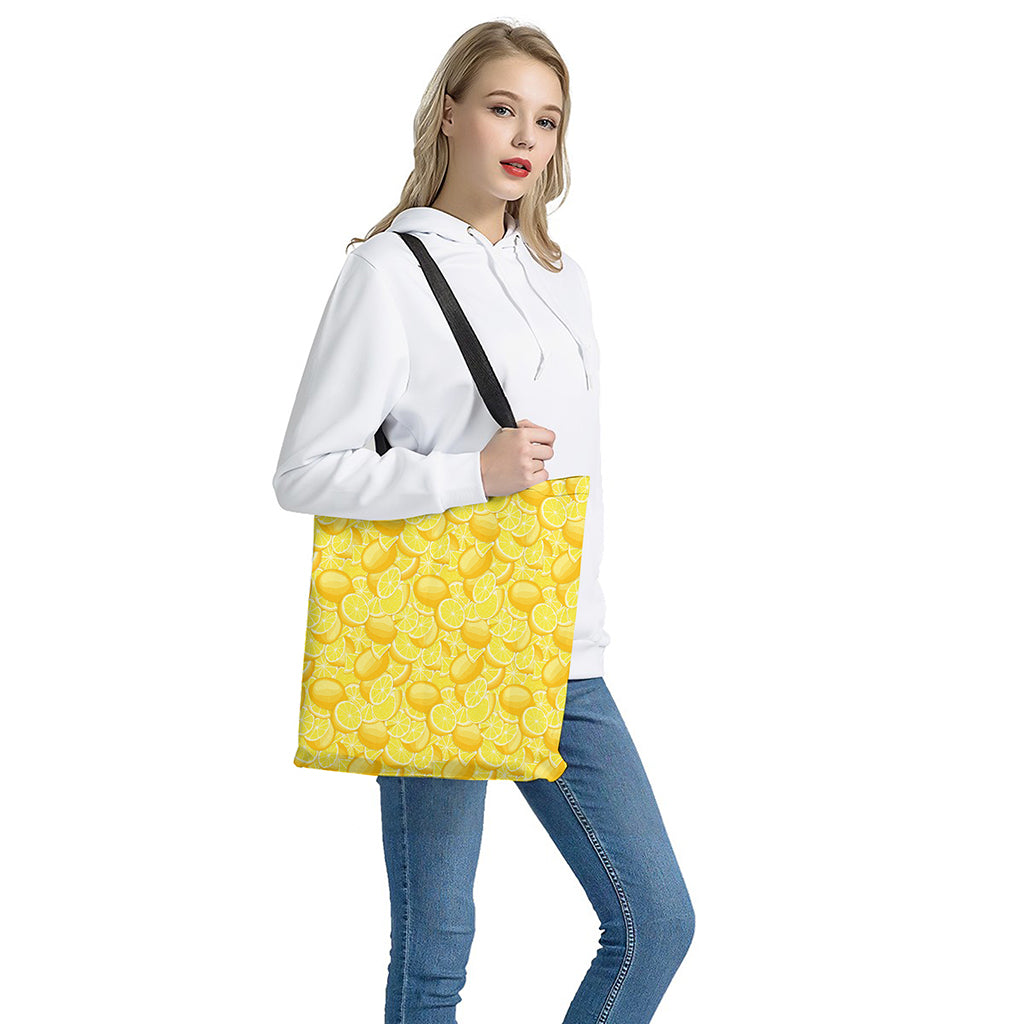 Yellow Lemon Pattern Print Tote Bag - Polyester Double-Sided Print Shoulder Bag